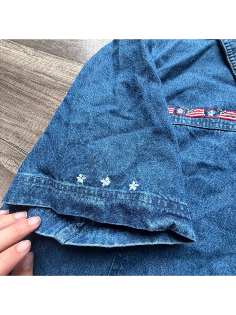 Vintage ASAZ Womens Denim Button-Up Shirt 2X With Patriotic Embroidery & Short S - Picture 4 of 6